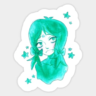 Green Watercolor Star Girl Sticker